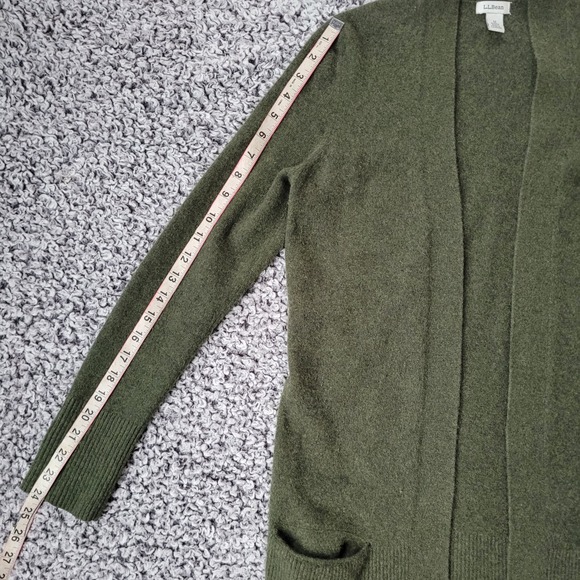 L.L. Bean 100% cashmere olive green open front cardigan with pockets luxury - Picture 9 of 14